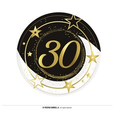 Borden Sterren zwart/wit/goud 30 Jaar (6st)