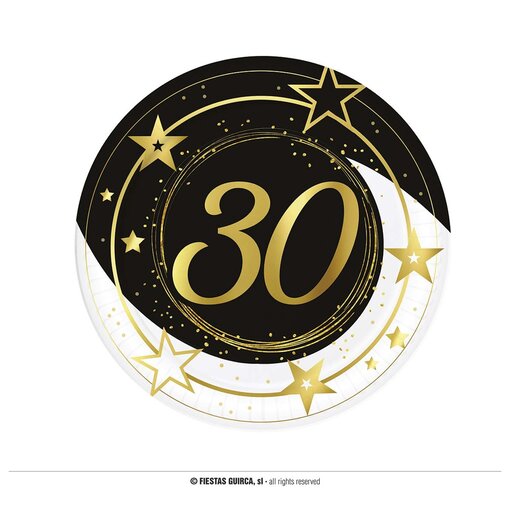 Borden Sterren zwart/wit/goud 30 Jaar (6st)