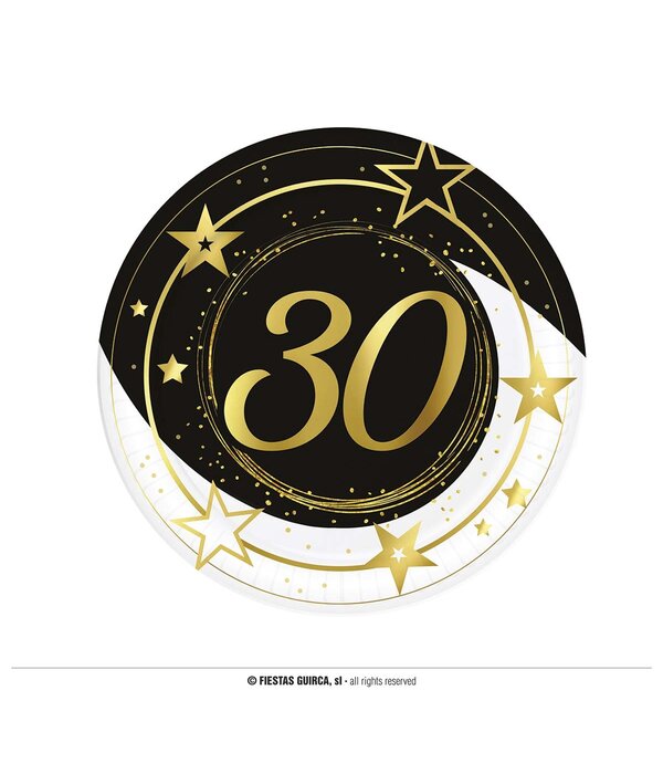 Borden Sterren zwart/wit/goud 30 Jaar (6st)