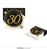 Servetten Sterren zwart/wit/goud 30 Jaar (12st)