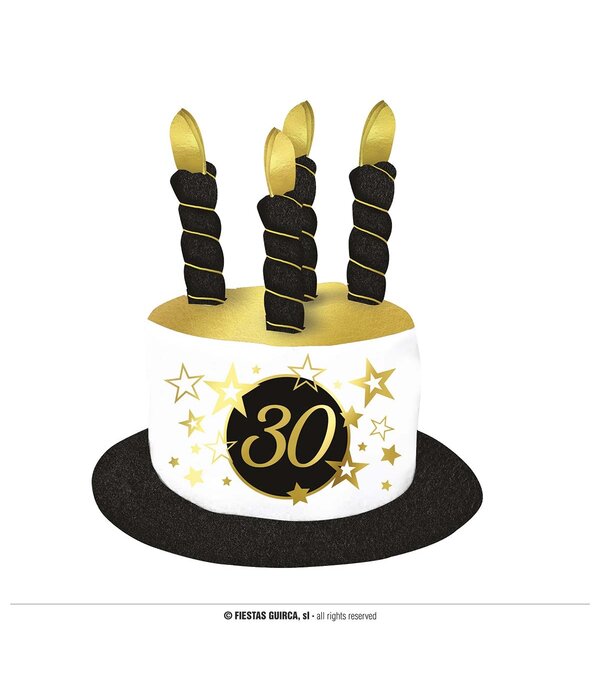 Taart Hoed 30 jaar zwart/wit/goud