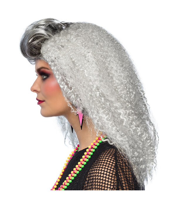 80's Pruik Queen Wavelkrullen Grijs
