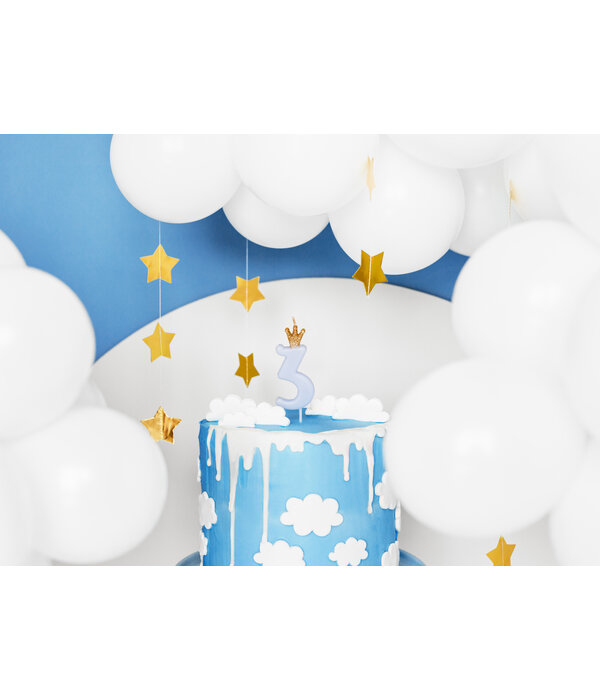 Lichtblauwe Kaars Met Kroontje Cijfer 3