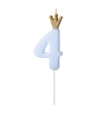 Lichtblauwe Kaars Met Kroontje Cijfer 4