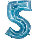 Folieballon Cijfer 5 Galactic Aqua (101cm)