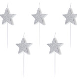 Kaarsjes Sterren Glitter Zilver (5st)