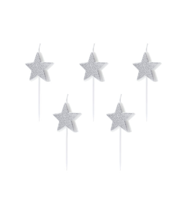 Kaarsjes Sterren Glitter Zilver (5st)