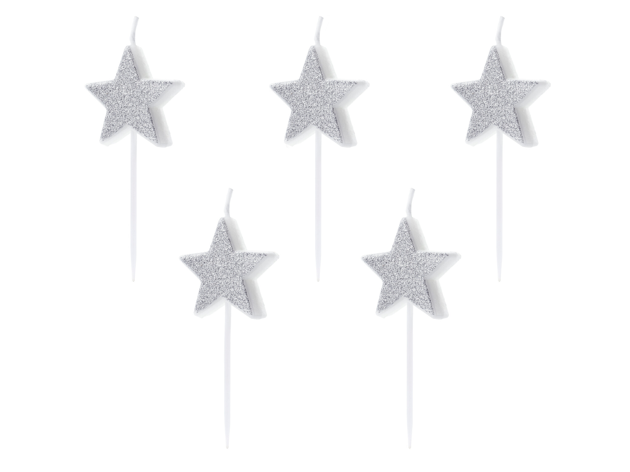 Kaarsjes Sterren Glitter Zilver (5st)