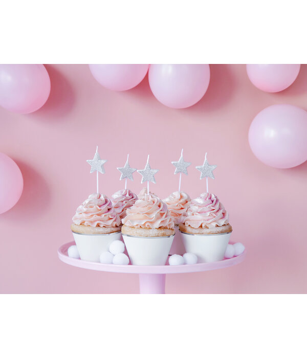 Kaarsjes Sterren Glitter Zilver (5st)