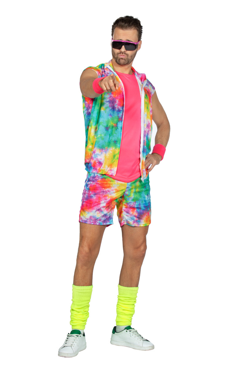 Wilbers - Jaren 80 & 90 Kostuum - Fit Boy Miami Ken Jaren 90 - Man - roze,multicolor - Large - Carnavalskleding - Verkleedkleding