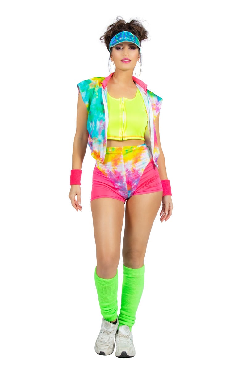 Wilbers & Wilbers - Jaren 80 & 90 Kostuum - Fitgirl Rollerskate Miami Beach Rosa - Vrouw - multicolor - Maat 34 - Carnavalskleding - Verkleedkleding