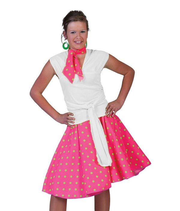 Rock and Roll rok met sjaaltje roze/groen