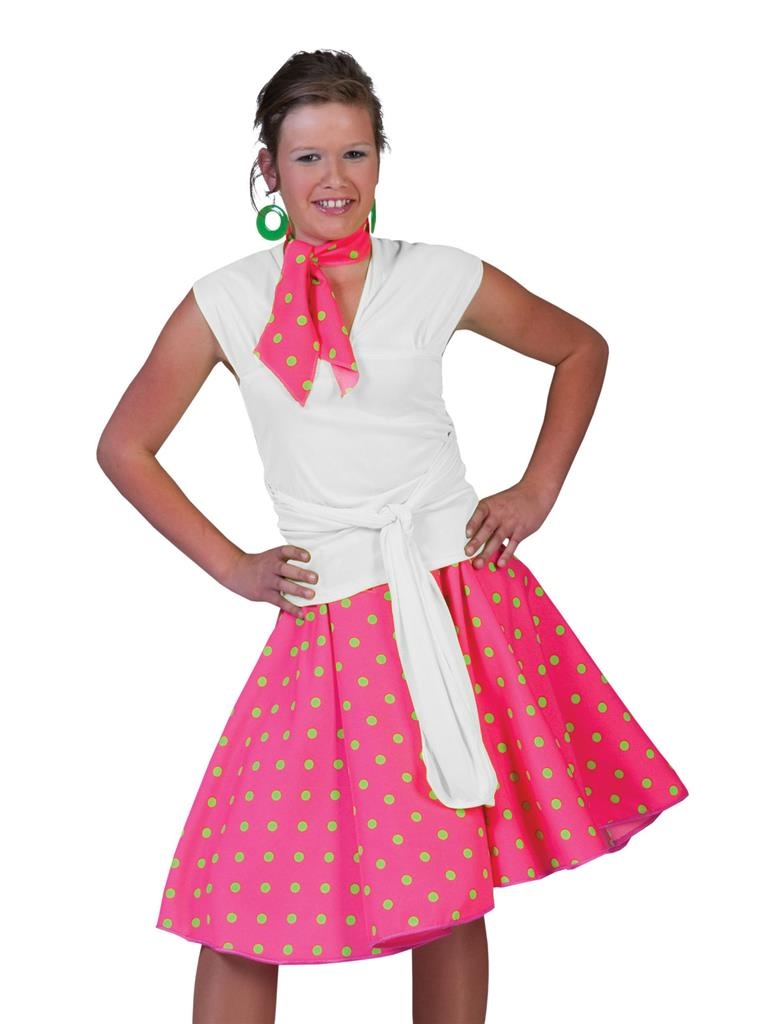 Rock and Roll rok met sjaaltje roze/groen afbeelding