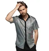 Disco Shirt Geblokt Diamond Zilver Heren