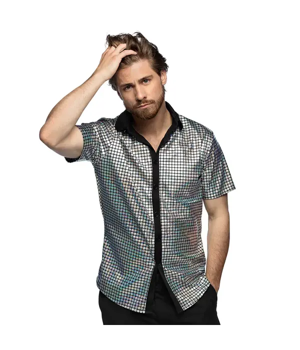 Disco Shirt Geblokt Diamond Zilver Heren