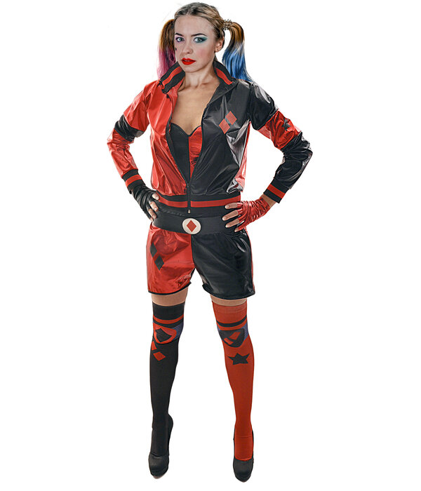 Harley Quinn kostuum volwassen rood/zwart