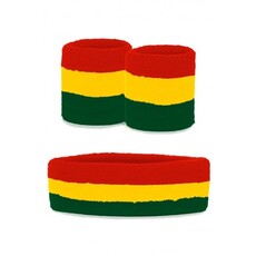 Zweetband set Carnaval rood/geel/groen