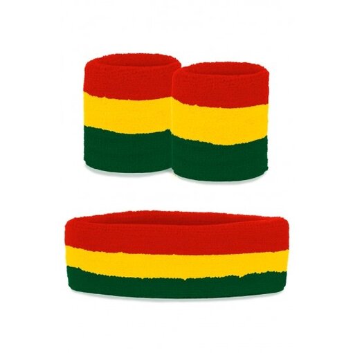 Zweetband set Carnaval rood/geel/groen