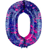 Folieballon Cijfer 0 Paint Splash Neon (86cm)