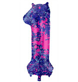 Folieballon Cijfer 1 Paint Splash Neon (86cm)