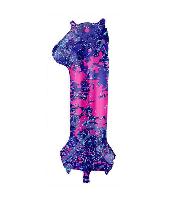 Folieballon Cijfer 1 Paint Splash Neon (86cm)
