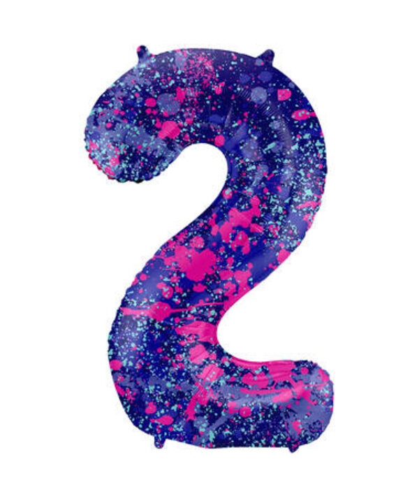 Folieballon Cijfer 2 Paint Splash Neon (86cm)