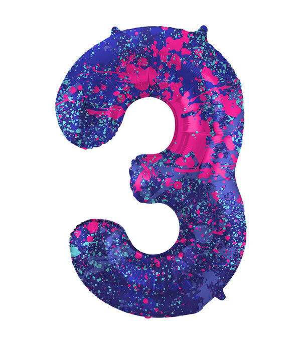 Folieballon Cijfer 3 Paint Splash Neon (86cm)