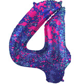 Folieballon Cijfer 4 Paint Splash Neon (86cm)