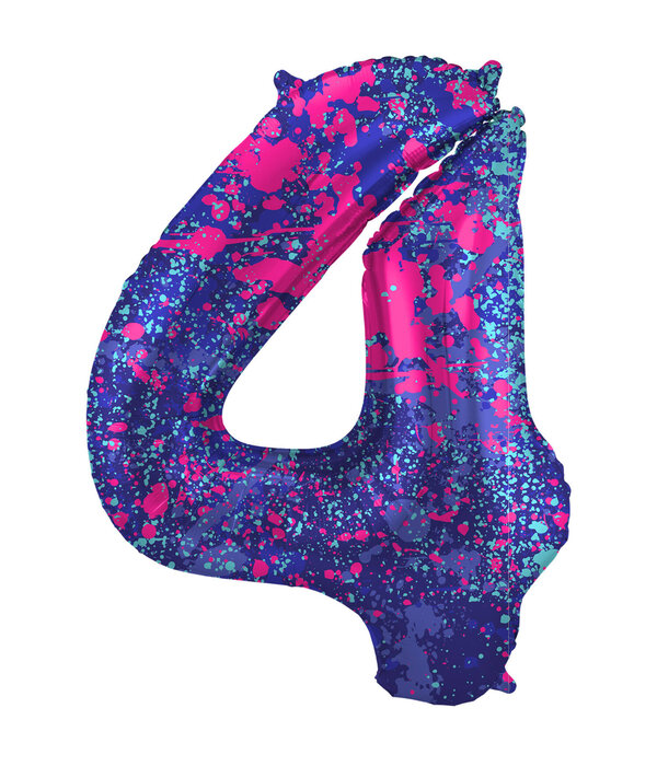 Folieballon Cijfer 4 Paint Splash Neon (86cm)