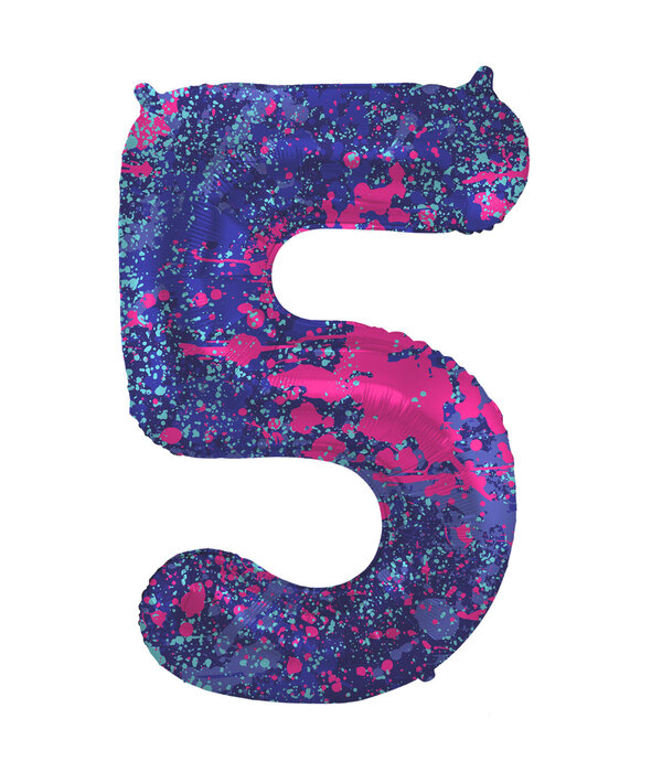 Folieballon Cijfer 5 Paint Splash Neon (86cm)