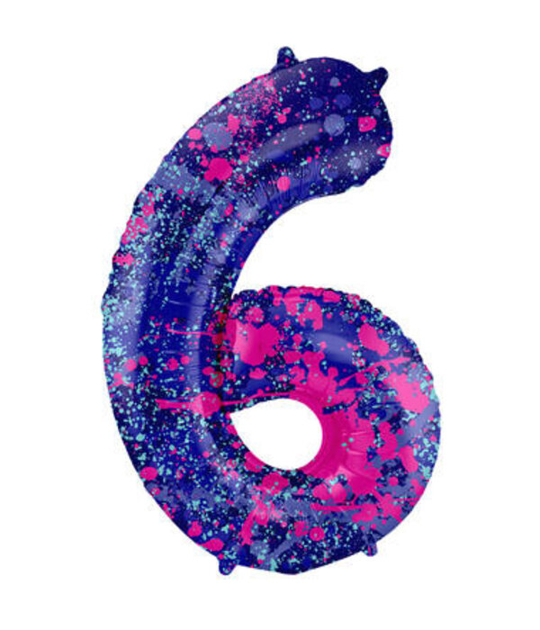 Folieballon Cijfer 6 Paint Splash Neon (86cm)