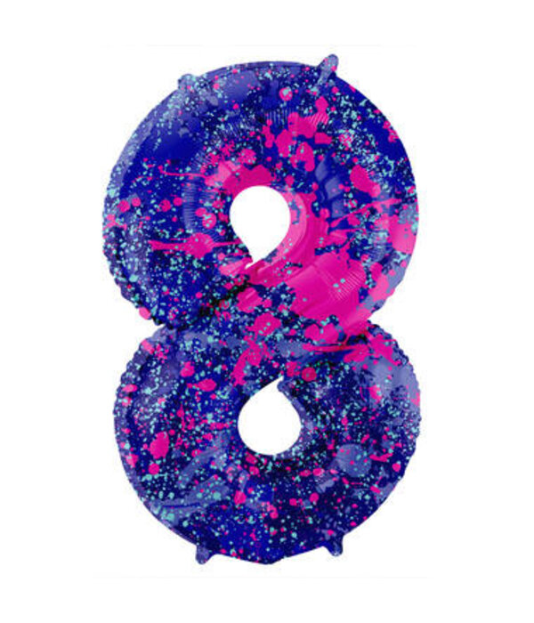 Folieballon Cijfer 8 Paint Splash Neon (86cm)