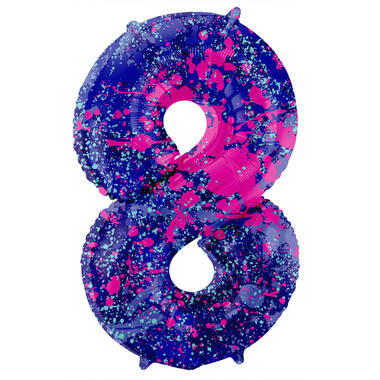 Folieballon Cijfer 8 Paint Splash Neon (86cm) afbeelding