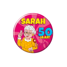 Button Sarah Cartoon 50 jaar