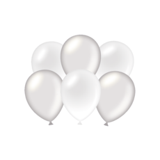 Ballonnen Metallic Zilver/Wit (6st)