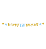 Letterbanner Verjaardag Jongen 1 Jaar Blauw/Goud (250cm)