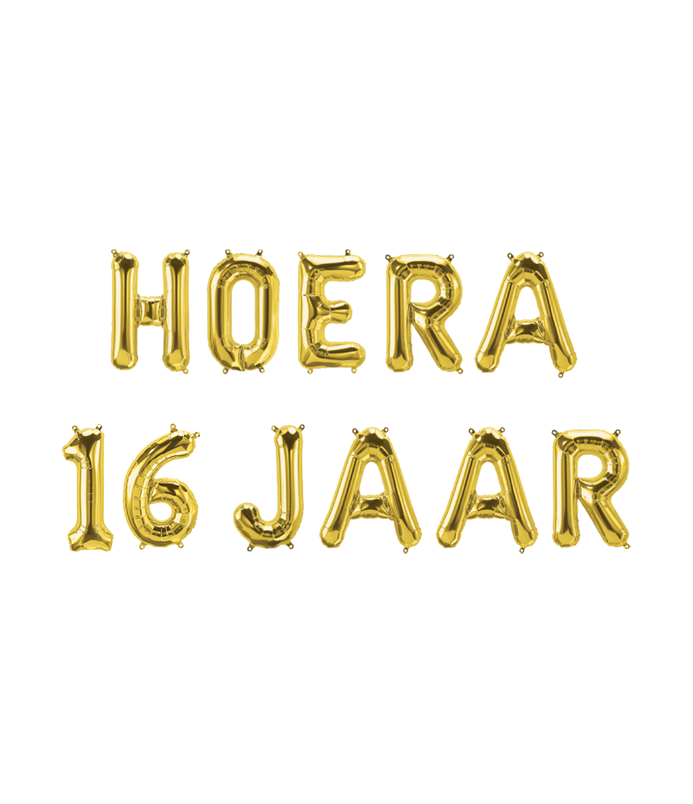 Set Folie ballonnen - Hoera 16 Jaar Goud
