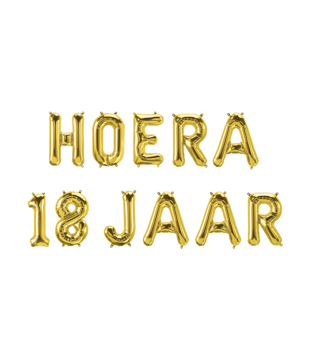 Set Folie ballonnen - Hoera 18 Jaar Goud