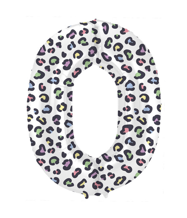 Folieballon Cijfer 0 Wit Met Panterprint  (86cm)