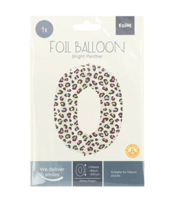 Folieballon Cijfer 0 Wit Met Panterprint  (86cm)