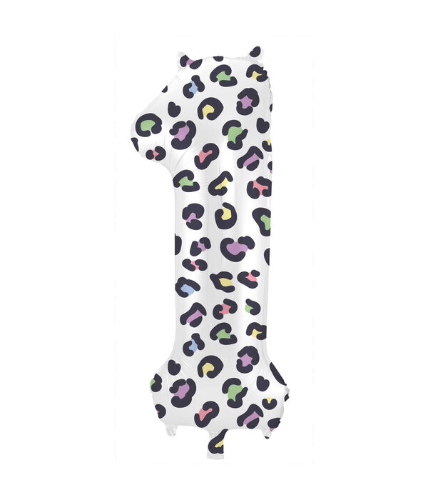 Folieballon Cijfer 1 Wit Met Panterprint (86cm)