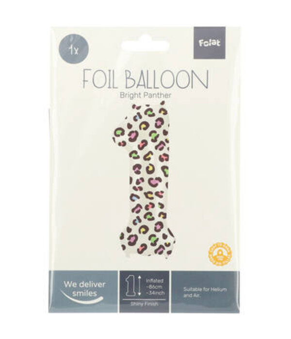 Folieballon Cijfer 1 Wit Met Panterprint (86cm)