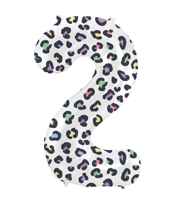 Folieballon Cijfer 2 Wit Met Panterprint (86cm)