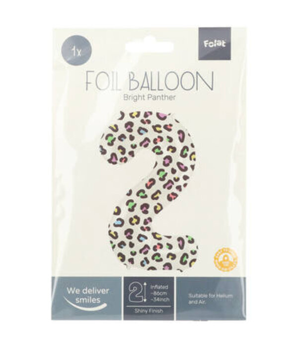 Folieballon Cijfer 2 Wit Met Panterprint (86cm)