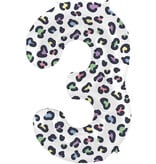 Folieballon Cijfer 3 Wit Met Panterprint  (86cm)