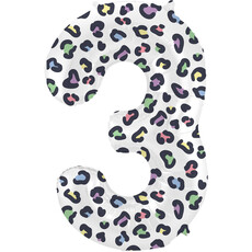Folieballon Cijfer 3 Wit Met Panterprint  (86cm)