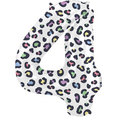 Folieballon Cijfer 4 Wit Met Panterprint (86cm)