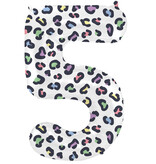 Folieballon Cijfer 5 Wit Met Panterprint  (86cm)