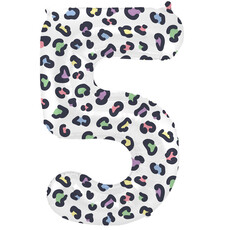 Folieballon Cijfer 5 Wit Met Panterprint  (86cm)