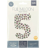 Folieballon Cijfer 5 Wit Met Panterprint  (86cm)